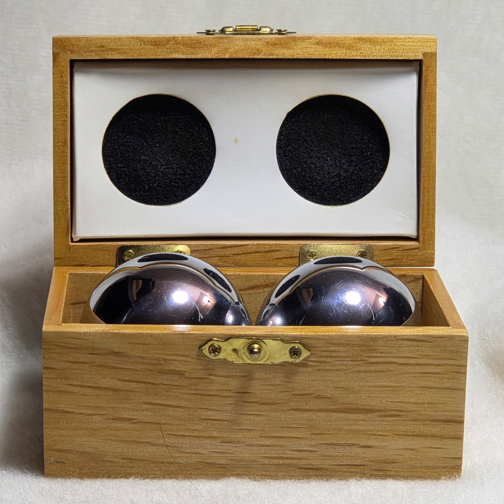 Silver Baoding Balls Relaxation Hand Exercise Musical in Wooden Box